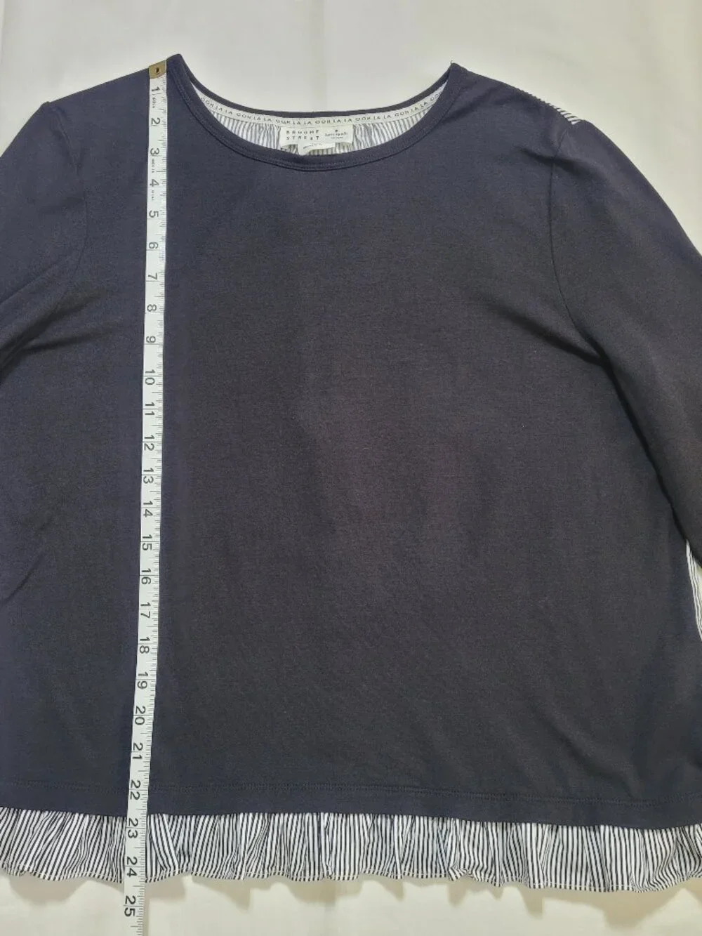 Kate Spade Broome Street Black Mixed Media Top Striped Ruffle Hem Large Coquette